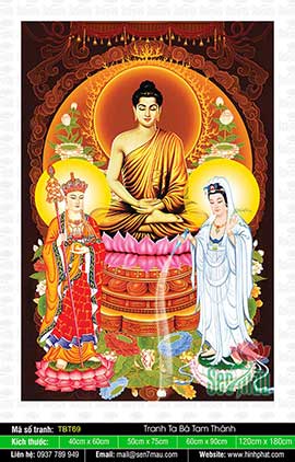 Hình Ta Bà Tam Thánh - Phật Thích Ca Quan Âm Bồ Tát Địa Tạng Bồ Tát TBT69