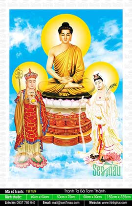Tranh Ta Bà Tam Thánh - Phật Thích Ca Quan Âm Bồ Tát Địa Tạng Bồ Tát TBT59