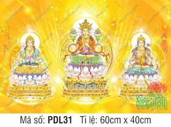 Tranh Phật Di Lặc kích thước lớn PDL31, bộ Tam Tôn vàng kim rực rỡ Tranh Phật Di Lặc kích thước lớn PDL31, bộ Tam Tôn vàng kim rực rỡ