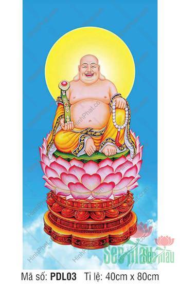Tranh Phật Di Lặc Đẹp PDL03, Ngài cầm gậy như ý trên đài sen Tranh Phật Di Lặc Đẹp PDL03, Ngài cầm gậy như ý trên đài sen