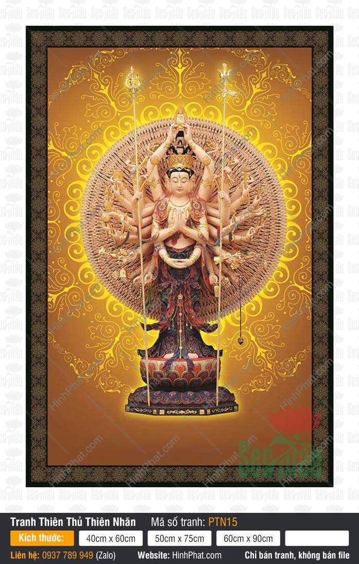 Đức Quan Âm Thiên Thủ Thiên Nhãn PTN15 Đức Quan Âm Thiên Thủ Thiên Nhãn PTN15 ngự đài sen giữa hào quang Mandala vàng rực rỡ