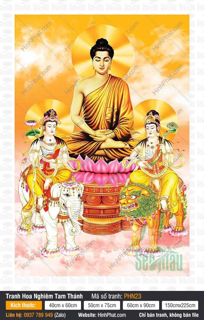 Hình Thích Ca Tam Thánh PHN23 Hình Thích Ca Tam Thánh PHN23 ngự tòa sen hồng cùng hai vị Đại Bồ Tát cưỡi linh thú