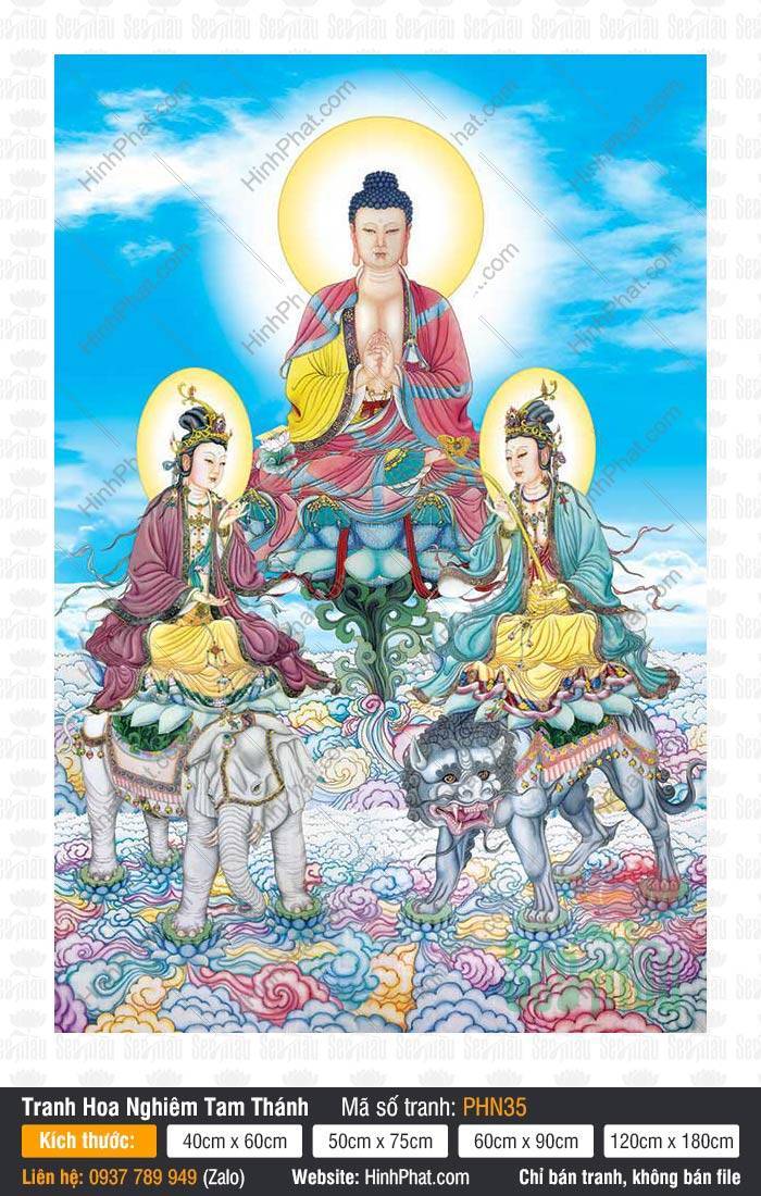 Hình Thích Ca Tam Thánh PHN35 Hình Thích Ca Tam Thánh PHN35 ngự trên đài sen xanh lơ lửng giữa trời