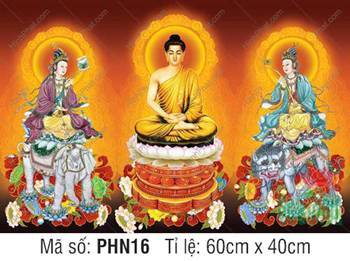 Hình Hoa Nghiêm Tam Thánh đẹp nhất PHN16, rực rỡ nền sắc vàng cam