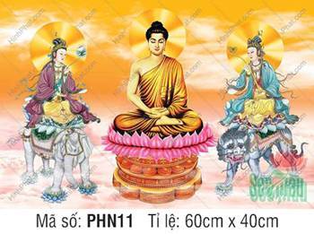 Hình Thích Ca Tam Thánh PHN11, sắc y nâu vàng trang nghiêm
