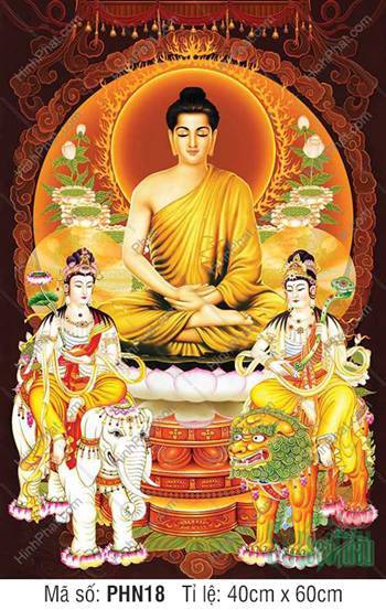 Tranh Hoa Nghiêm Tam Thánh PHN18, điểm nhấn mái rèm rủ cổ kính