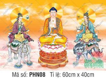 Tranh Hoa Nghiêm Tam Thánh đẹp nhất PHN08, nổi bật sắc áo tím xanh