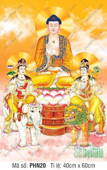 Tranh Hoa Nghiêm Tam Thánh đẹp nhất PHN20, bừng sáng mây vàng