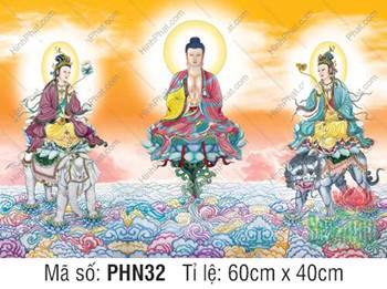 Tranh Hoa Nghiêm Tam Thánh đẹp nhất PHN32, ngự giữa biển mây
