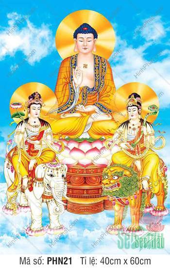Tranh Hoa Nghiêm Tam Thánh kích thước lớn PHN21, sắc nét trang nghiêm