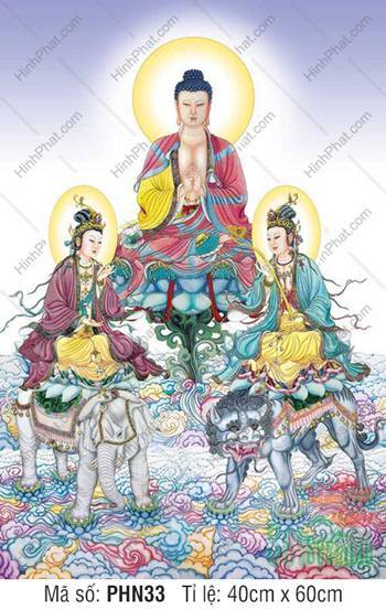 Tranh Hoa Nghiêm Tam Thánh kích thước lớn PHN33, biển mây lượn