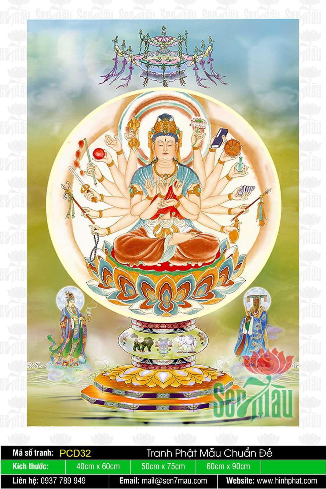 Tượng Chuẩn Đề Phật Mẫu Composite vẽ màu cao 55cm