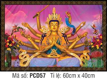 Hình Phật Mẫu Chuẩn Đề PCD57, mười tám tay ngự tòa sen xanh