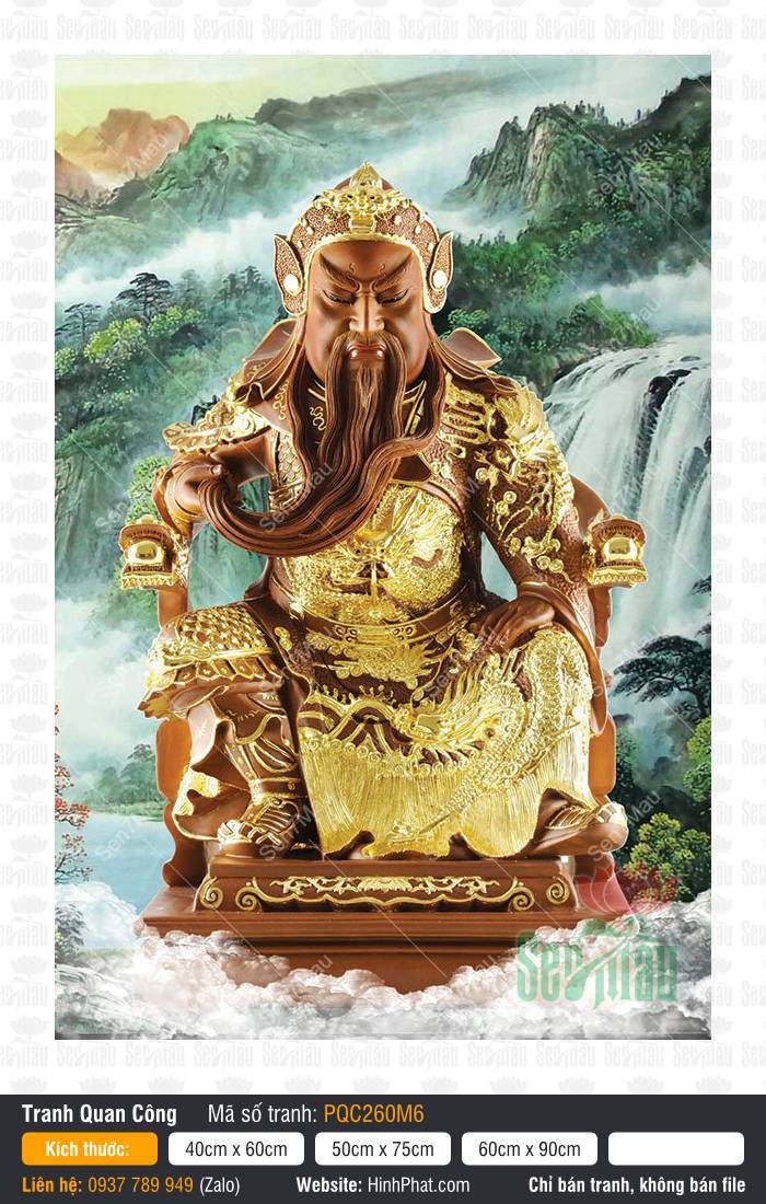 Già Lam Bồ Tát PQC260M6 Già Lam Bồ Tát PQC260M6, Quan Thánh Đế Quân dát vàng uy nghi bên dòng thác nước sơn thủy