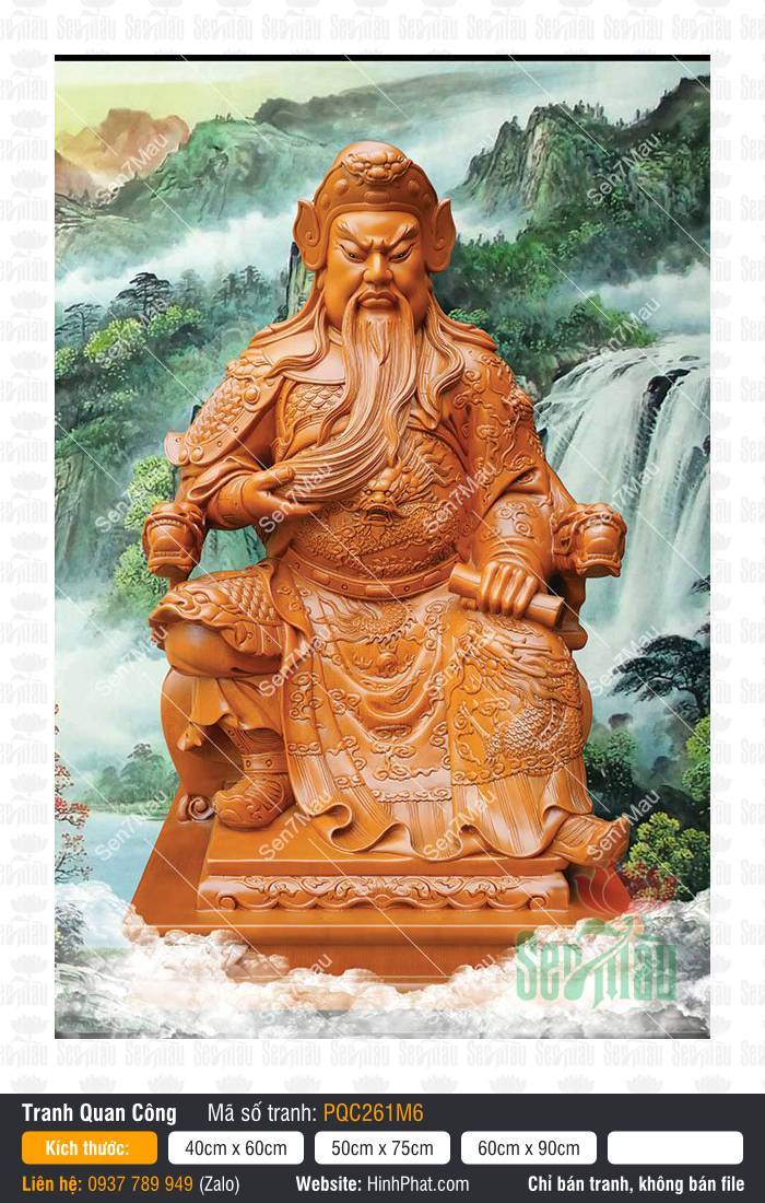 Già Lam Hộ Pháp PQC261M6 Già Lam Hộ Pháp PQC261M6 khắc họa Quan Thánh Đế Quân uy nghi ngự tọa bên dòng thác nước