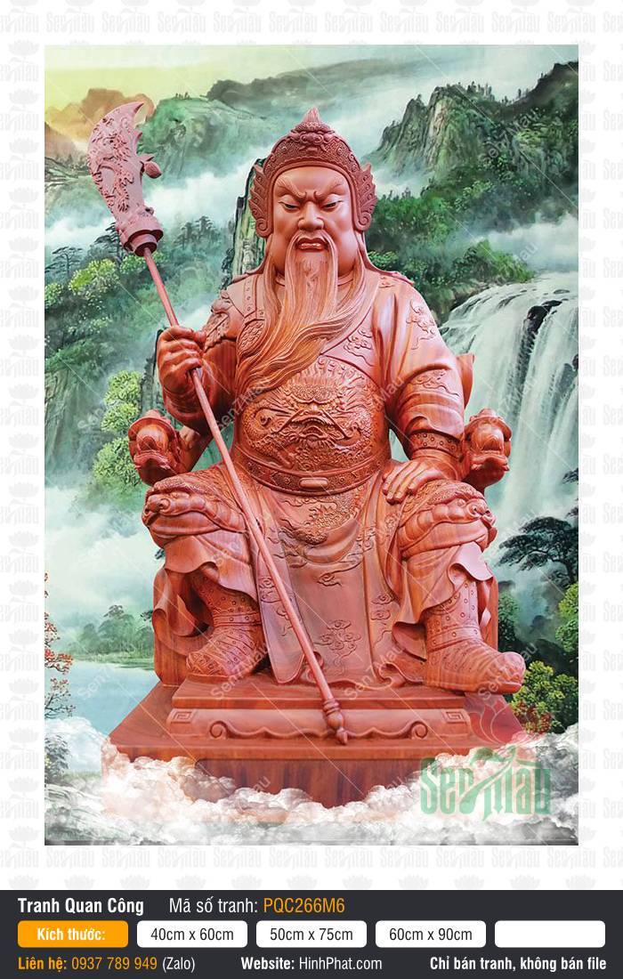 Hình Già Lam Hộ Pháp PQC266M6 Hình Già Lam Hộ Pháp PQC266M6 Quan Công ngồi trên ngai cầm Thanh Long đao sắc nâu đỏ