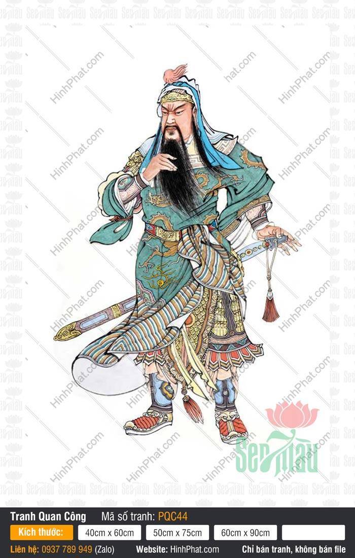Hình Quan Công PQC44 Hình Quan Công PQC44 khắc họa Ngài Quan Thánh đứng vuốt râu uy nghiêm lẫm liệt