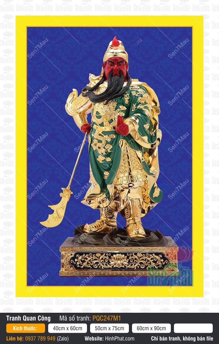 Hình Quan Công đẹp PQC247M1 Hình Quan Công đẹp PQC247M1 mặc áo bào xanh lục khoác ngoài giáp vàng cầm đại đao oai nghi