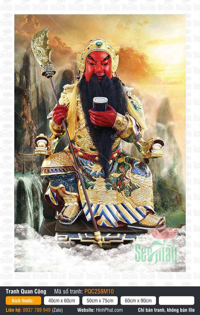 Hình Quan Công đẹp PQC258M10 Hình Quan Công đẹp PQC258M10 ngồi đọc sách vung đao uy nghi