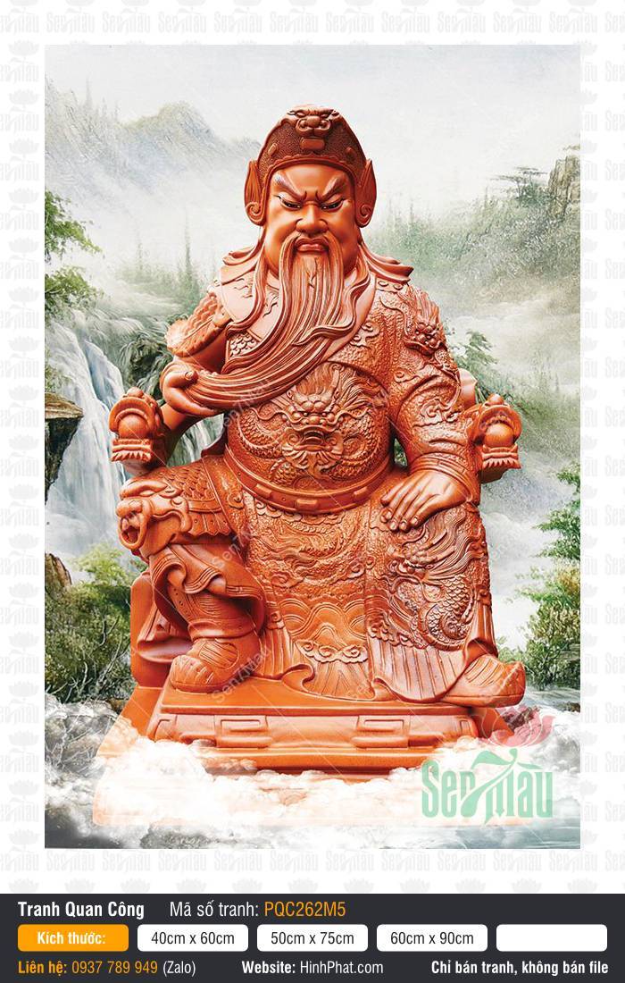 Hình Quan Công đẹp PQC262M5 Hình Quan Công đẹp PQC262M5 họa Quan Thánh tọa ngai rồng giữa núi non hùng vĩ