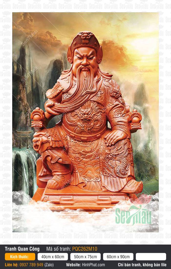 Tranh Già Lam Bồ Tát PQC262M10 Tranh Già Lam Bồ Tát PQC262M10 mô tả Quan Thánh mặt đỏ râu dài ngồi ngai rồng giữa núi non
