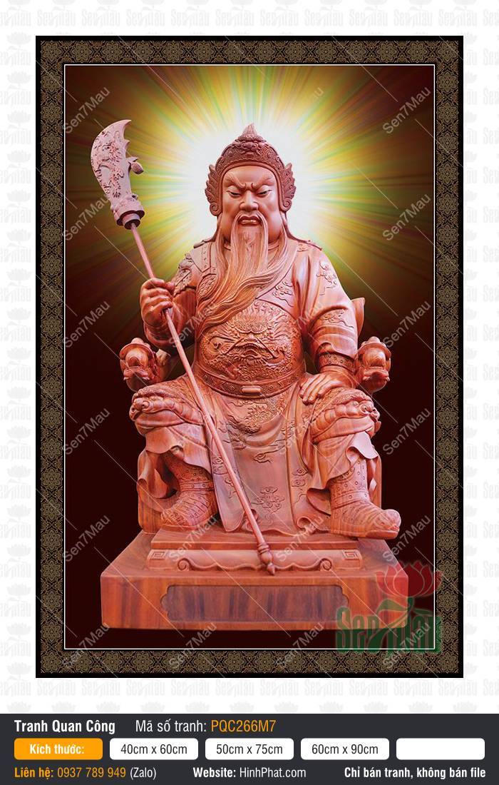 Tranh Già Lam Hộ Pháp PQC266M7 Tranh Già Lam Hộ Pháp PQC266M7 khắc họa Quan Công ngồi trên ngai hổ uy nghi cầm đại đao