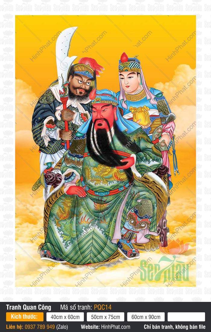 Tranh Quan Công (Quan Vân Trường) PQC14 Tranh Quan Công (Quan Vân Trường) PQC14 Quan Thánh mặt đỏ râu dài ngồi trên ngai da hổ uy nghi