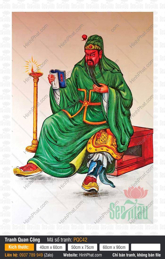Tranh Quan Công (Quan Vân Trường) PQC42 Tranh Quan Công (Quan Vân Trường) PQC42 Quan Thánh ngồi đọc sách dưới đèn dầu uy nghi