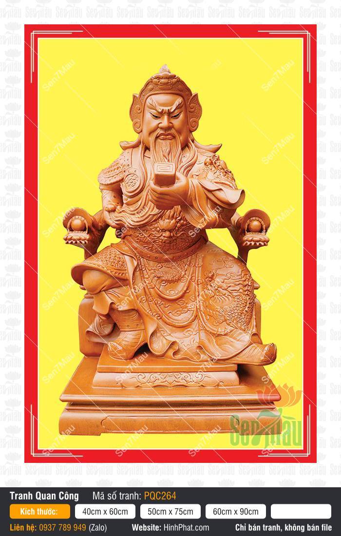 Tranh Quan Công đẹp PQC264 Tranh Quan Công đẹp PQC264 khắc họa Ngài ngồi oai nghiêm với nét vẽ giả vân gỗ