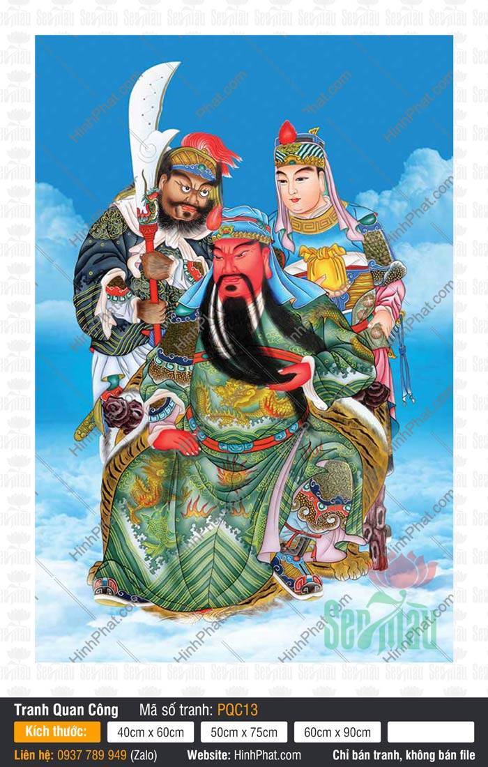 Tranh Quan Vân Trường - Tranh Quan Công PQC13 Tranh Quan Vân Trường - Tranh Quan Công PQC13 mô tả Ngài ngồi uy nghi trên nền mây trời xanh