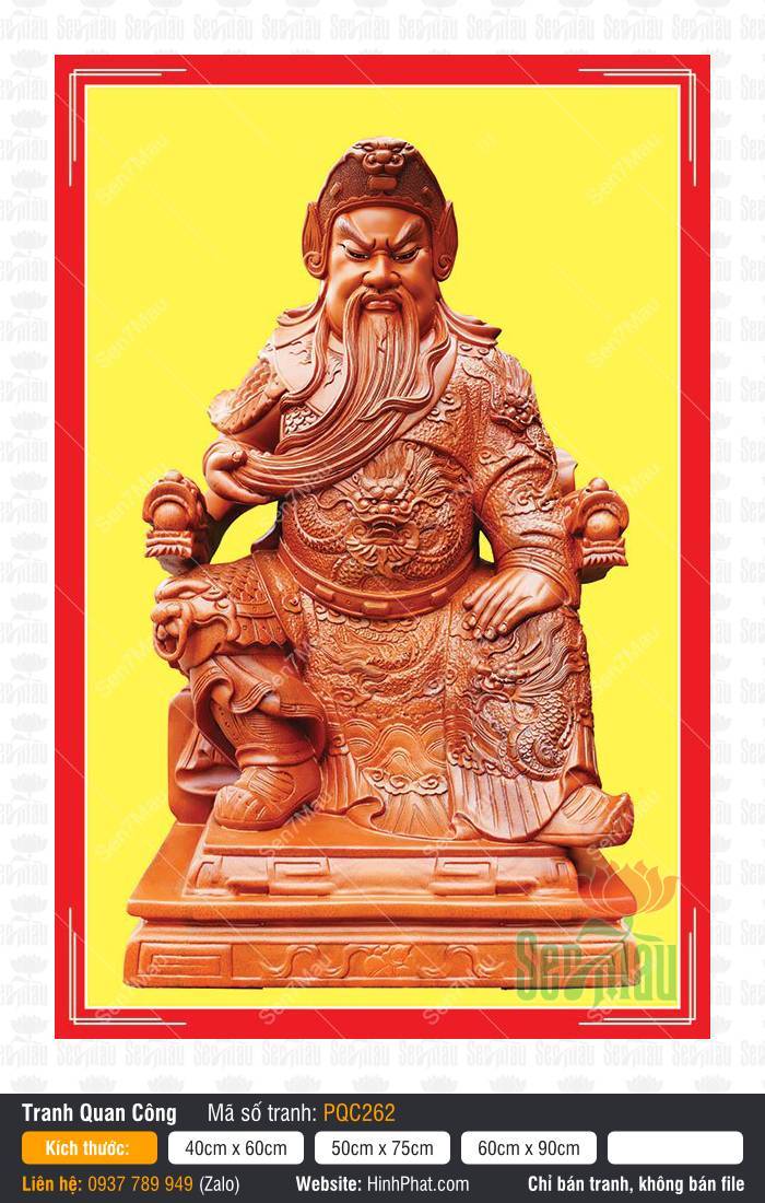 Tranh Quan Vân Trường - Tranh Quan Công PQC262 Tranh Quan Vân Trường - Tranh Quan Công PQC262 mô tả Ngài Quan Thánh ngồi uy nghi trên ngai rồng