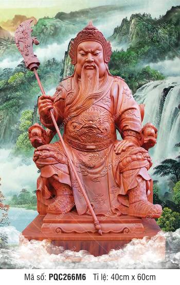 Hình Già Lam Hộ Pháp PQC266M6, tôn dung Quan Công oai phong cầm đao