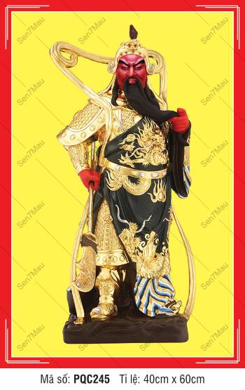 Hình Quan Công đẹp PQC245, Quan Thánh Đế Quân oai vệ nền vàng