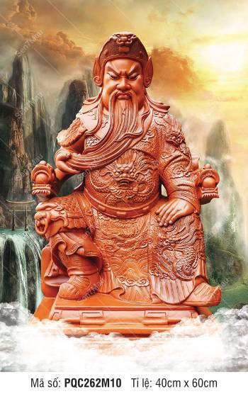Tranh Già Lam Bồ Tát PQC262M10, Quan Thánh giữa cảnh núi non hùng vĩ