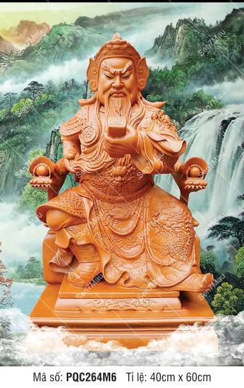 Tranh Già Lam Bồ Tát PQC264M6, Ngài Quan Công nền sơn thủy