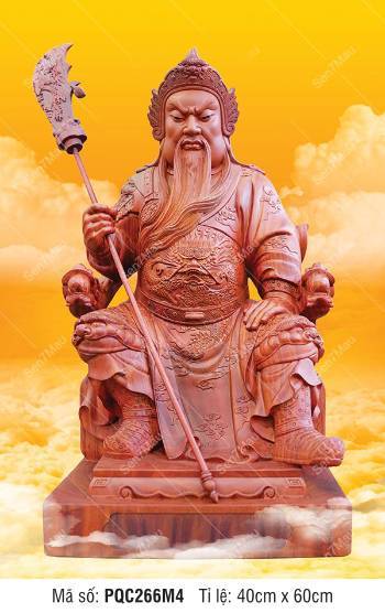 Tranh Già Lam Bồ Tát PQC266M4, ngự uy nghiêm trên nền mây vàng