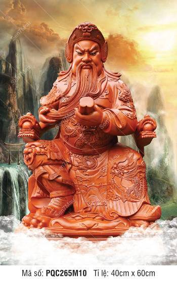 Tranh Già Lam Hộ Pháp PQC265M10, tôn dung Quan Thánh đọc kinh văn