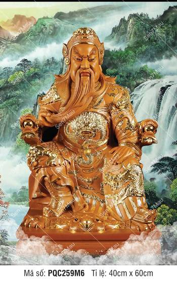 Tranh Quan Công PQC259M6, Quan Vân Trường màu gỗ sơn thủy