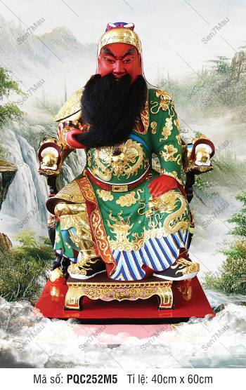 Tranh Quan Công đẹp PQC252M5, Quan Thánh Đế Quân ngồi ghế hổ