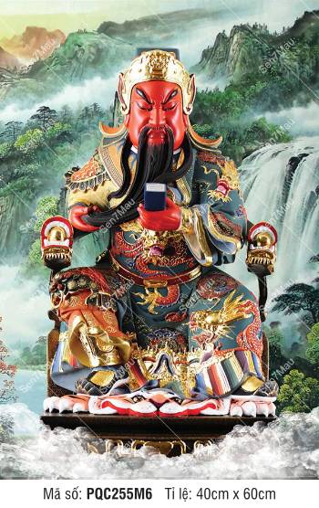 Tranh Quan Công đẹp PQC255M6, Quan Thánh đọc sách bên thác