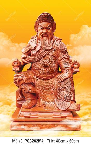 Tranh Quan Công đẹp PQC262M4, Quan Thánh Đế Quân ngự ngai rồng