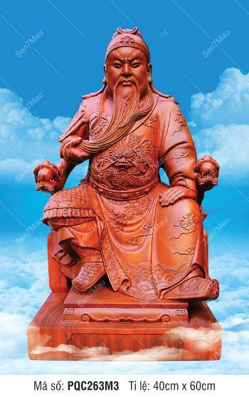 Tranh Quan Vân Trường - Tranh Quan Công PQC263M3, ngự nền trời xanh