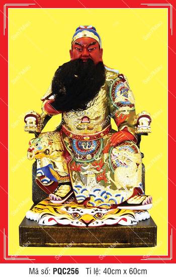 Tranh thờ Quan Công PQC256, Quan Thánh Đế Quân tọa ngai hổ