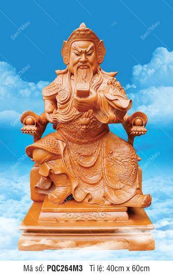 Tranh thờ Quan Công PQC264M3, Ngài cầm ấn tín trên nền trời xanh