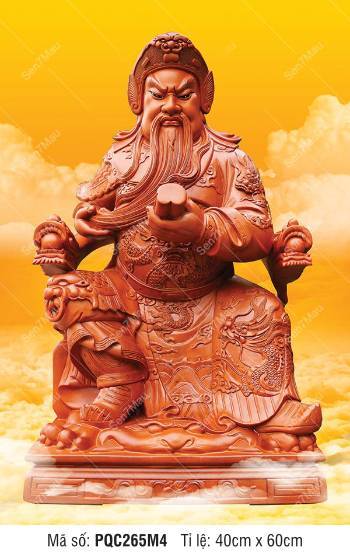 Tranh thờ Quan Công PQC265M4, tôn dung đọc kinh văn uy nghi
