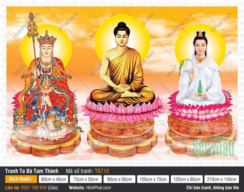 Hình Sa Bà Tam Thánh TBT10 Hình Sa Bà Tam Thánh TBT10 với họa tiết chân đế vàng tầng tầng lớp lớp tinh xảo