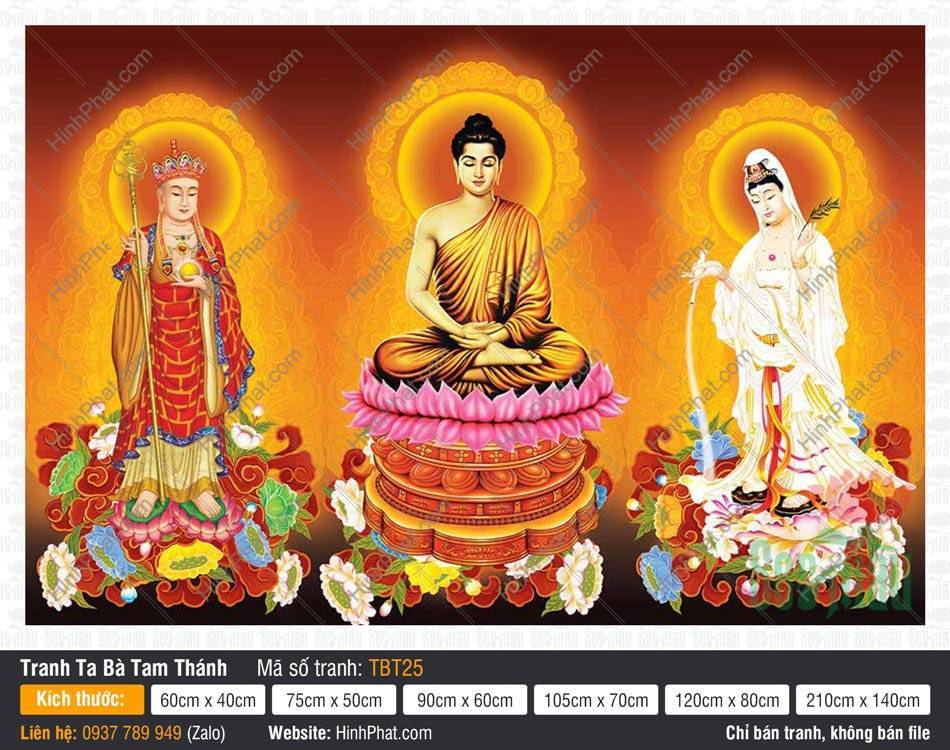 Hình Sa Bà Tam Thánh TBT25 Hình Sa Bà Tam Thánh TBT25 khắc họa Đức Thích Ca tọa thiền và hai Bồ Tát đứng