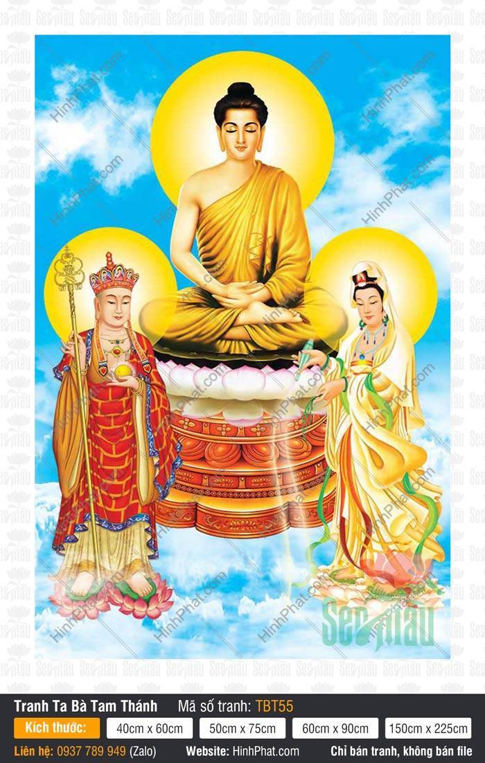Hình Sa Bà Tam Thánh TBT55 Hình Sa Bà Tam Thánh TBT55 phác họa ba vị tôn túc ngự trên đài sen hồng