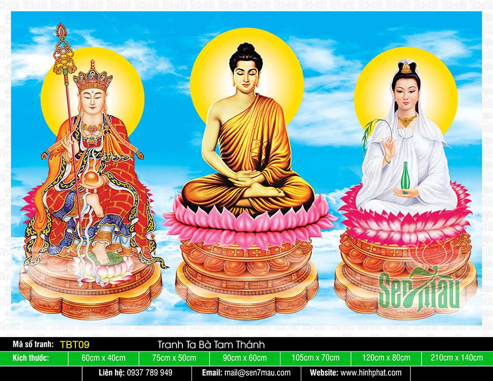 Hình Ta Bà Tam Thánh - Phật Thích Ca Quan Âm Bồ Tát Địa Tạng Bồ Tát