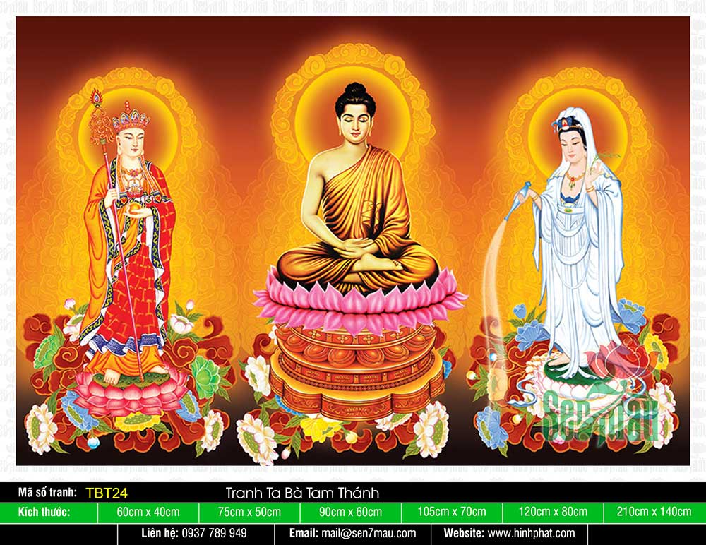 Hình Ta Bà Tam Thánh - Phật Thích Ca Quan Âm Bồ Tát Địa Tạng Bồ Tát TBT24